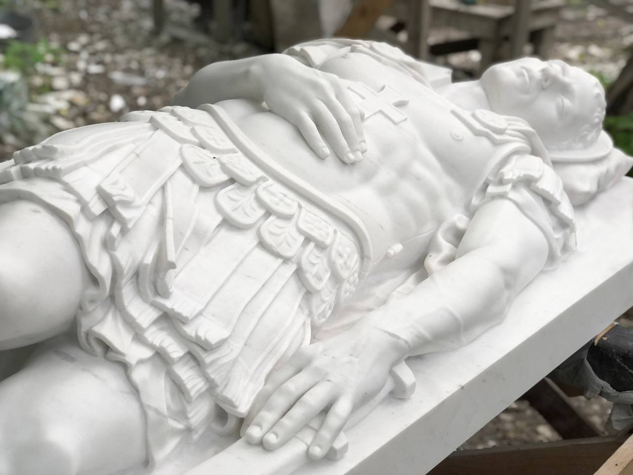Sculpture of St. Sebastian in white marble