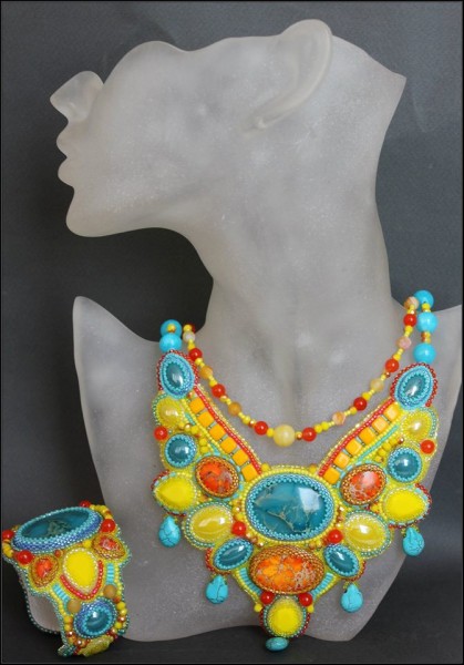 Bracelet Necklace, handmade beads