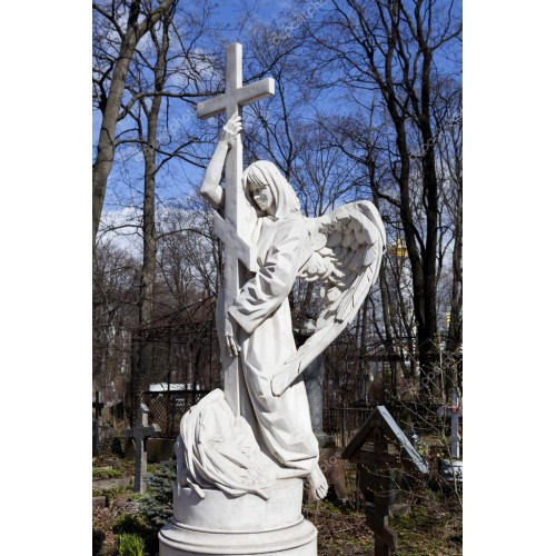Tombstone monument made of marble Angel with a cross