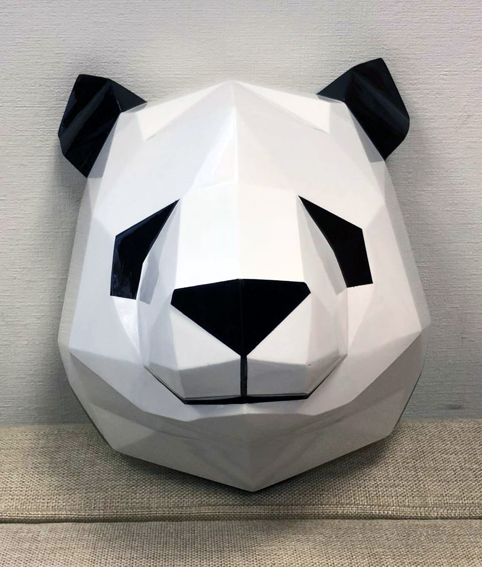 polygonal panda mask is made of plastic 