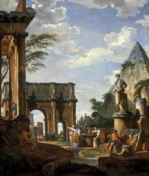 Capriccio of the Roman Forum with the Arch of Constantine, the Pyramid of Cestius and the Colosseum 1737 copy
