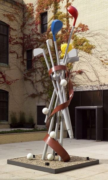 Sculpture of golf clubs.