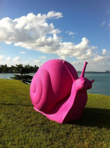 Pink snail, fiberglass sculpture