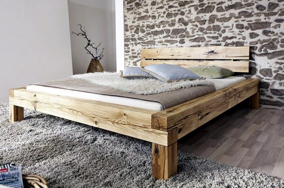 Double bed made of natural wood